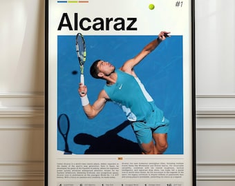 Carlos Alcaraz Poster, Tennis Art Print, Sports Wall Decor, Alcaraz Tennis Champion