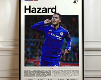Eden Hazard Poster, Soccer Art Print, Sports Wall Decor, Football Legend Art, Belgian Star Decor