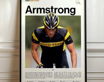 Lance Armstrong Poster, Cycling Wall Decor, Bicycle Art Print, Sports Gift