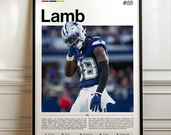 Cedrick Deshawn Lamb Poster, CeeDee Lamb Print, Dallas WR Wall Art, Football Fan Gift, Sports Decor