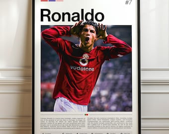 Cristiano Ronaldo Poster, Football Art Print, Sports Wall Decor, Football Legend