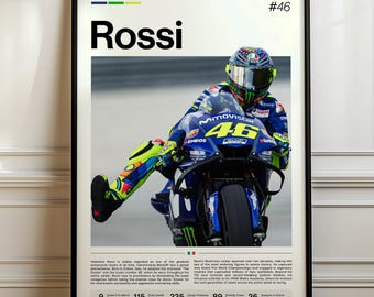 Valentino Rossi Poster, Racing Art Print, Sports Wall Decor, Rossi Racing Champion
