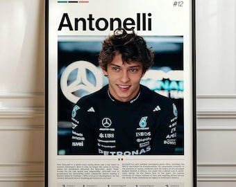 Póster de Kimi Antonelli, impresión artística de carreras, decoración de pared deportiva, campeón de carreras Antonelli