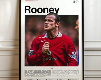 Wayne Rooney Poster, Football Art Print, Sports Wall Decor, Manchester United Legend