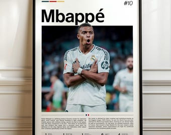 Kylian Mbappé Poster, Football Art Print, Sports Wall Decor, Football Superstar