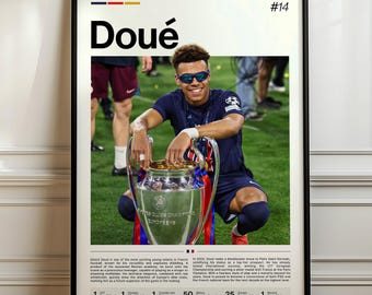 Désiré Doué Poster, Football Art Print, Sports Wall Decor, Young Football Talent