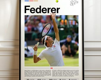 Roger Federer Poster, Tennis Art Print, Sports Wall Decor, Federer Tennis Legend