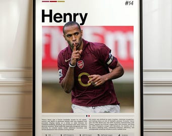 Thierry Henry Poster, Thierry Henry Print, Arsenal Legend Decor, Football Fan Gift