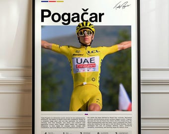 Tadej Pogačar Poster, Cycling Art Print, Sports Wall Decor, Pogačar Tour Champion