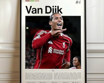 Virgil Van Dijk Poster, Virgil Van Dijk Art, Liverpool Decor, Defender Wall Art, Soccer Gift