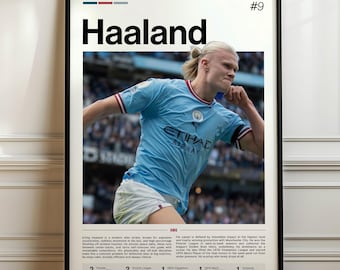 Erling Haaland Poster, Football Wall Art, Soccer Star Print, Man City Decor