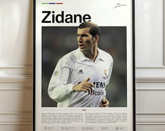 Zinédine Zidane Poster, Zinedine Zidane Kunst, Real Madrid Dekor, Fußballlegende Geschenk