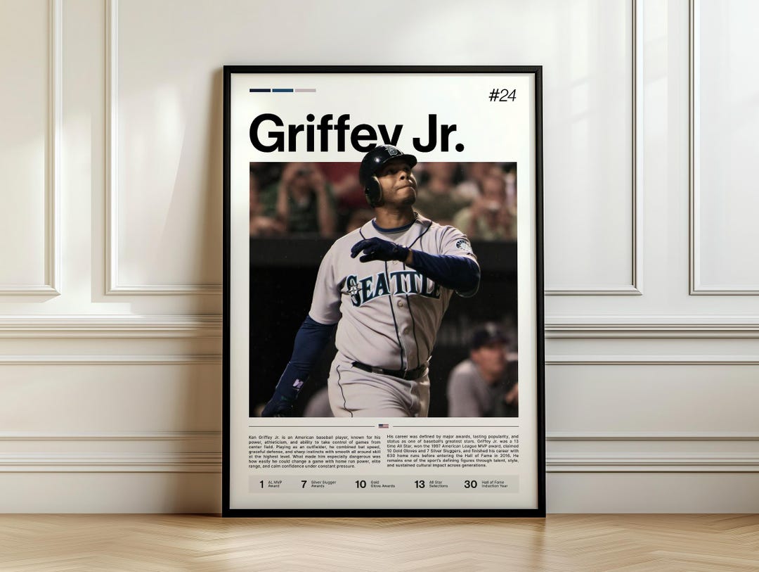 Ken Griffey Jr Poster, Baseball Art Print, Sports Wall Decor, Baseball ...