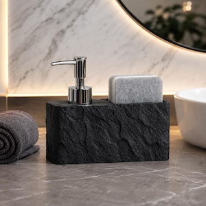 Kitchen Soap Dispenser with Sponge Holder | Refillable Sink Soap Pump | Bathroom Hand Soap Lotion Dispenser | Modern Kitchen Organizer