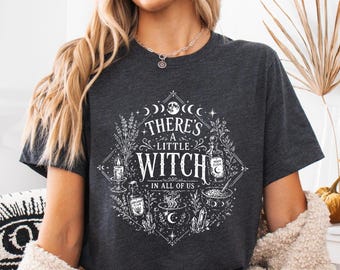 There's a Little Witch In All of Us Shirt, Witchcore Halloween Tee, Mystic Moon T-Shirt