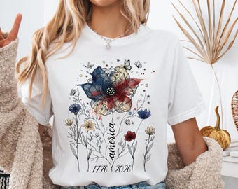 USA 250th Anniversary Floral Shirt, 1776–2026, Patriotic Wildflower America 250 Years Freedom Tee