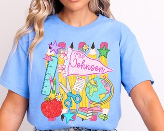 Custom Name Teacher Shirt, Back To School T-Shirt, First Day of School, Kindergarten Tee