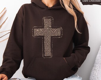 Cheetah Cross Hoodie, Christian Faith Hoodie, Leopard Religious Pullover, Preppy Church Apparel