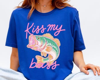 Kiss My Bass Fish Shirt, Colorful Summer Beach Tee, Summer Vibes T-Shirt