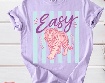Comfort Colors Easy Tiger T-Shirt, Summer Boho Beach Vibe Shirt, Retro Cool Tees for Women
