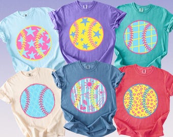 Custom Summer Baseball Comfort Colors Shirt, Retro Beach Softball T-Shirt, Colorful Sports Mama Tee