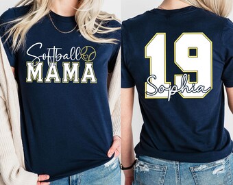 Custom Softball Mama Shirt: Front and Back Number Sports Team, Game Day Mama Tshirt