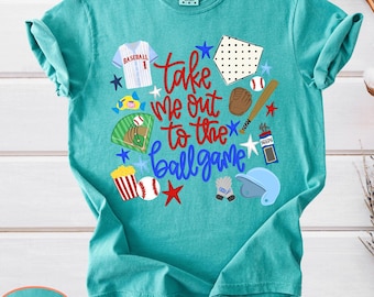 Take Me Out To The Ball Game Comfort Colors Tee:  Retro Doodle Baseball Fan Shirt