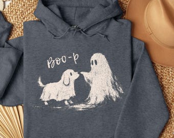Cute Ghost Dog Hoodie, Boo-P Halloween Hoodie, Funny Dog Lover Pullover, Spooky Season, Halloween Gift