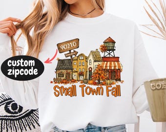 Custom Zip Code Fall Town Sweatshirt, Personalized Autumn Village Crewneck, Small Town Fall Sweater