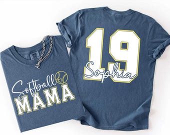 Custom Softball Mama Comfort Colors Shirt: Front and Back Number Sports Team Tee