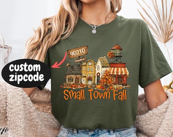 Custom Zip Code Fall Town Shirt, Personalized Autumn Village Tee, Small Town Fall T-Shirt
