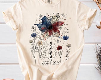 Estados Unidos 250 Aniversario Floral Comfort Colors, 1776–2026, Flores silvestres patrióticas América 250 años Libertad