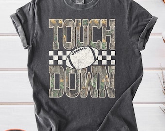 Comfort Colors Touchdown Camo T-Shirt, Camo Varsity Football Shirt, Game Day Apparel, Sports Mom