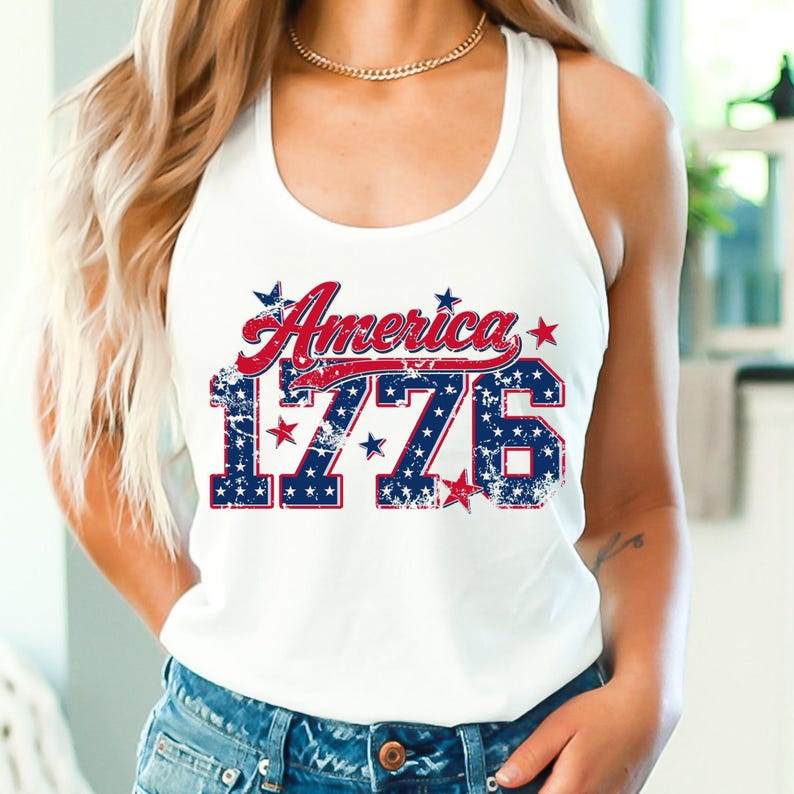 A sleeveless commemorative graphic showing a bold country name layered on top of a weathered starry year design.
