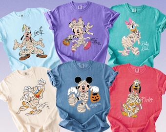Camiseta Comfort Colors Mickey Minnie Momia, Camiseta Disney Friends Halloween Calabaza, Camiseta de la temporada espeluznante