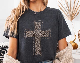 Cheetah Cross Shirt, Christian Faith Tee, Leopard Religious T-Shirt, Preppy Church Apparel