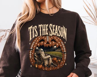 Tis The Season Sweatshirt, Ghost Football Game Day Crewneck, Spooky Season Graphic Sweater, Halloween Gift