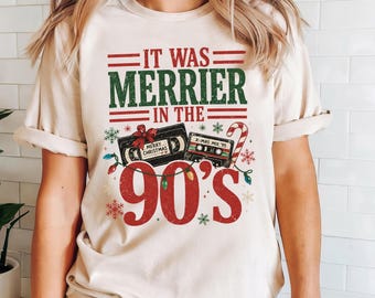 It Was Merrier In The 90's Shirt, 90's Winter Holiday T-Shirt, Retro Xmas Tee