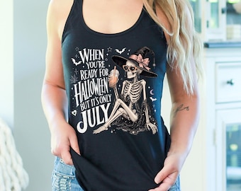 Halloween In July Tank Top, Skeleton Witch Top, Spooky Summer Wear, Summerween