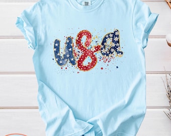 Comfort Colors USA Splatter T-Shirt, Patriotic American Flag Tee, Fourth of July, Independence Day