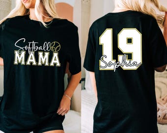 Custom Softball Mama Shirt: Front and Back Number Sports Team, Game Day Mama Tee