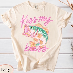 Comfort Colors Kiss My Bass, Funny Fishing Shirt, Preppy Coastal Tee, Colorful Summer T-Shirt