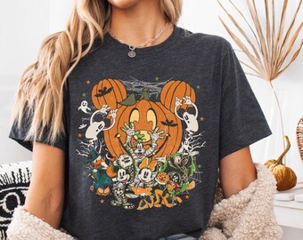 Vintage Disney Halloween Friends Shirt, Mickey Pumpkin Halloween T-Shirt, Spooky Cartoon Halloween Tee