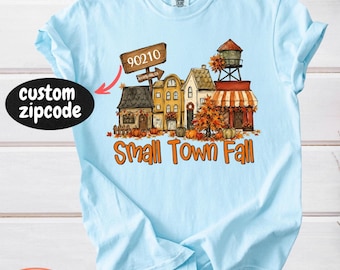 Comfort Colors Custom Zip Code Fall Town Shirt, Personalized Autumn Village Tee, Small Town Fall T-Shirt