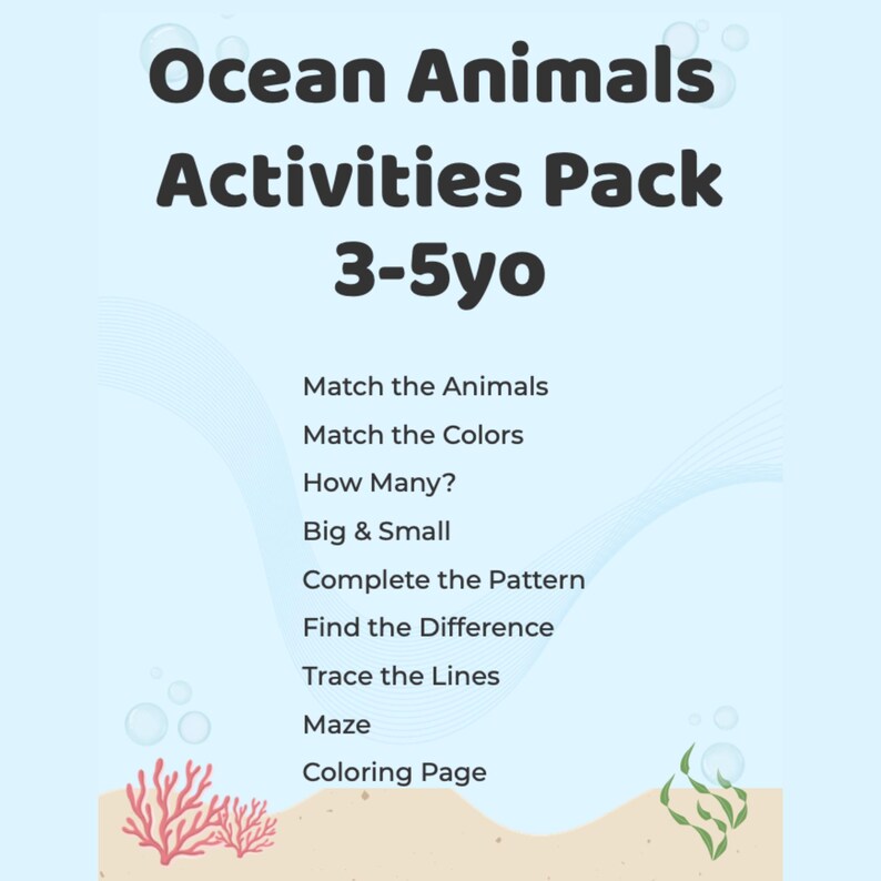 Ocean Animals Activity Book | Printable Preschool Worksheets | Toddler ...