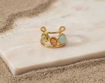 Gold Peridot Crystal Ring | Dainty Open Oval Stone Ring | Handmade Wire Wrapped Jewelry | Beachy Island Jewelry