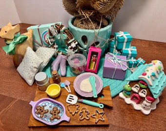 Pastel Christmas Tree Vignette 11.5 Fashion Doll Size Furniture Dollhouse Custom Display Set Diorama OOAK 1:6