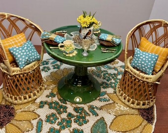 Wicker Garden Dining Room 11.5 Fashion Doll Size Furniture Dollhouse Diorama OOAK 1:6