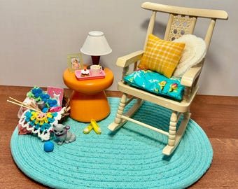 Gramma's Rocking Chair Vignette 11.5 Fashion Doll Size Furniture Dollhouse Diorama 1:6