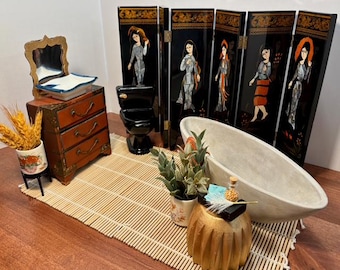 Zen Bathroom Asian Vignette 11.5 Fashion Doll Size Furniture Dollhouse Diorama 1:6